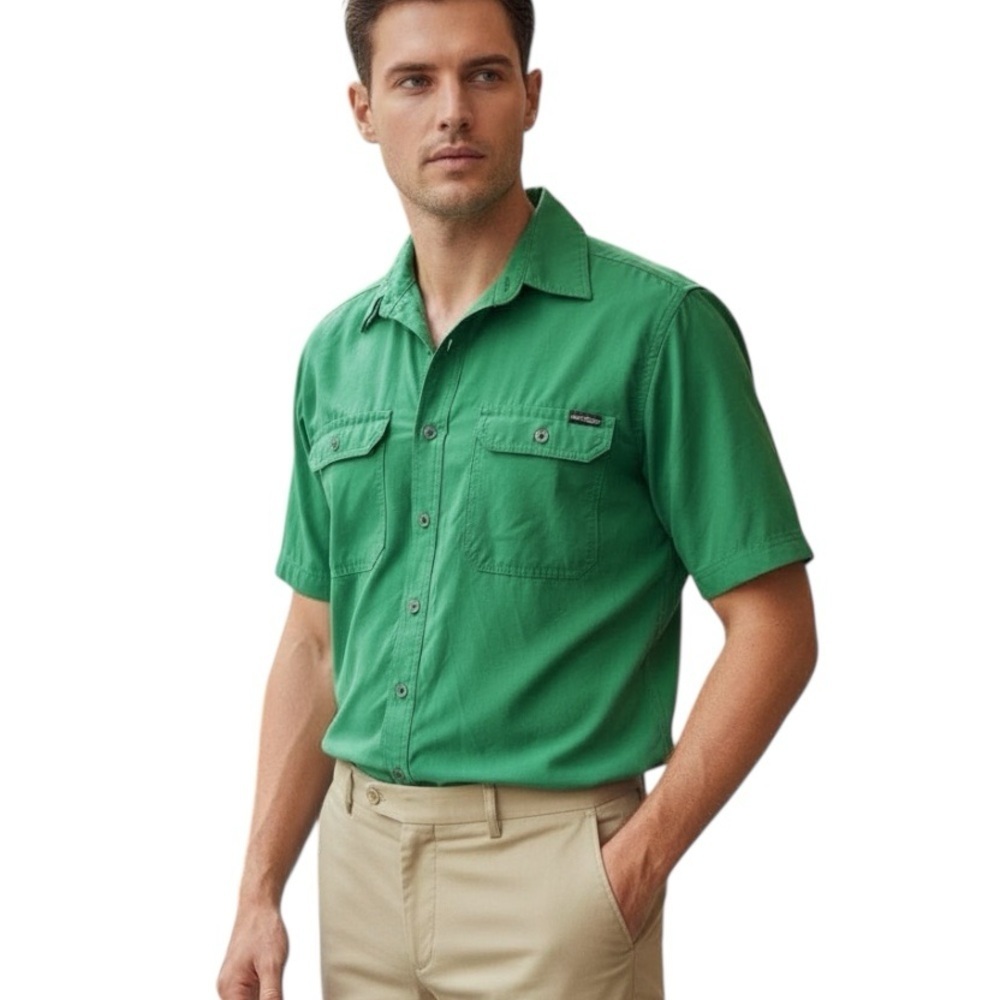 Men’s Eddie Bauer Silky Tall Medium Green Short Sleeve Button Up Casual